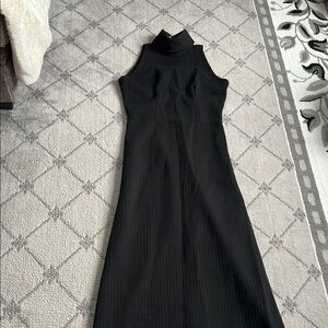 Vintage Butte Knit Wool Black Sleeveless Sheath Maxi Dress with Mock Neck